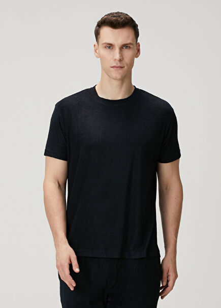 Qsimple Muscle Up Fit Lacivert Modal Havlu Kısa Kollu Erkek T-Shirt