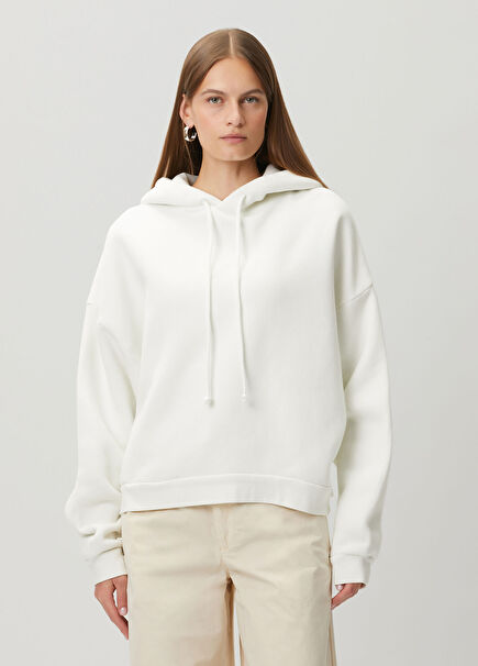 Beyaz Kapüşonlu Sweatshirt