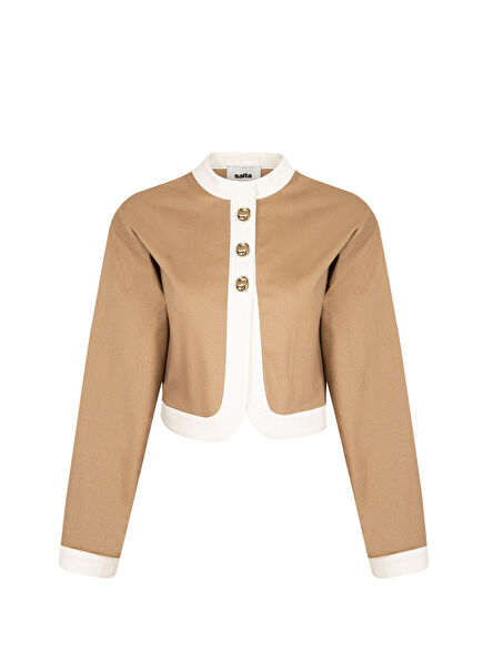 Beige Short Stitched Women's Jacket