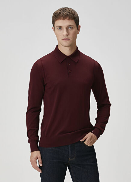 Bordo Polo Yaka Yün Triko
