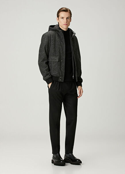 Dark Grey Hooded Inner Vest Detail Jacket