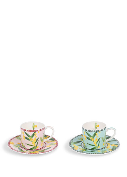Mimosa Flower Collection 2-piece Porcelain Mix Turkish Coffee Set