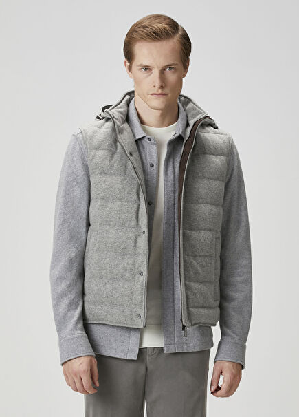 Grey Hooded Wool Vest
