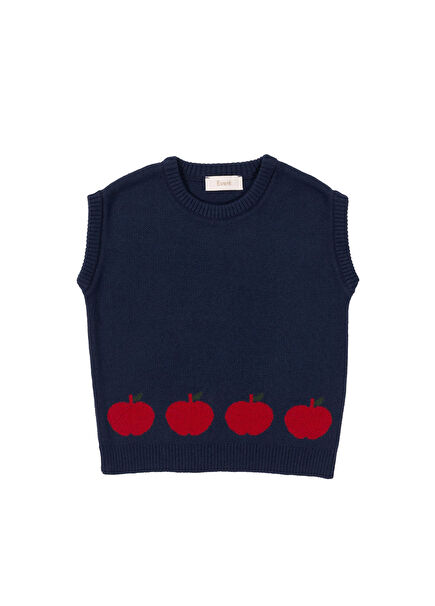 Apple Garden Navy Blue Apple Patterned Unisex Kids Knitwear Sweater
