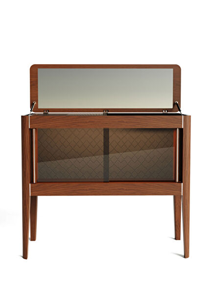 Casablanca Vitrin Serisi Ayna Kapaklı Masif Ahşap Yatay İçki Kokteyl Dolabı