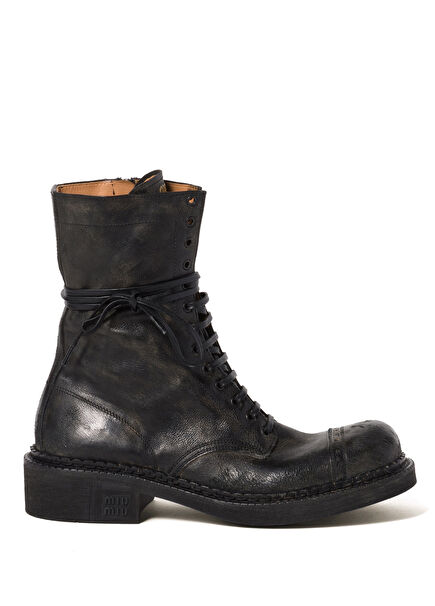 Black Leather Boots with Lace-Ups