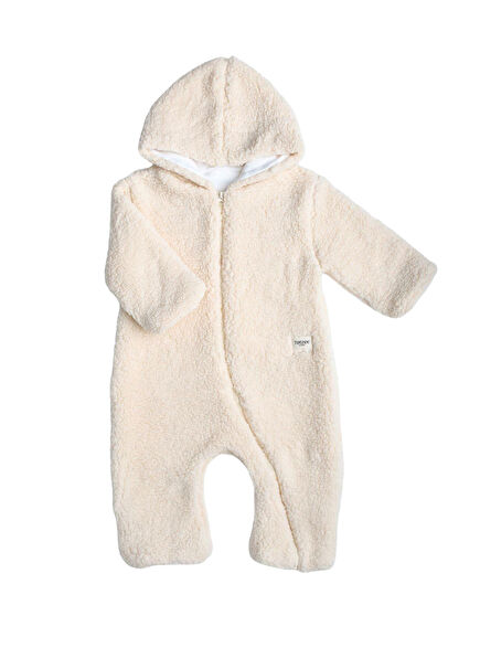 Bej Kapüşonlu Unisex Bebek Peluş Tulum
