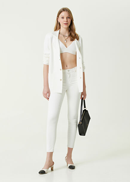 Kırık Beyaz Kaplamalı Skinny Jean Pantolon