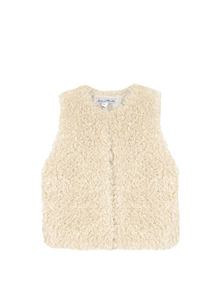Sand Beige Fur Look Girls Plush Vest