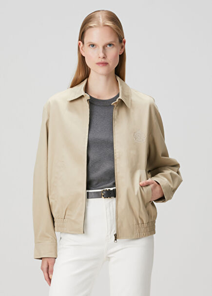 Cream Logo Embroidered Jacket