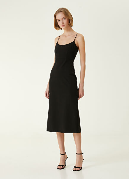Black Strappy Midi Evening Dress
