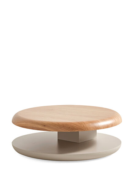 Gironde Bej Ahşap Mekanizmalı Tekerlekli Döner Orta Sehpa