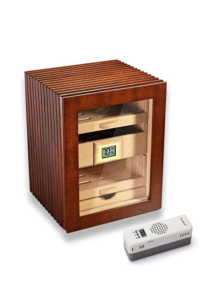 Walnut Electronic Humidifier Glass 3 Drawer Cigar Box Humidor