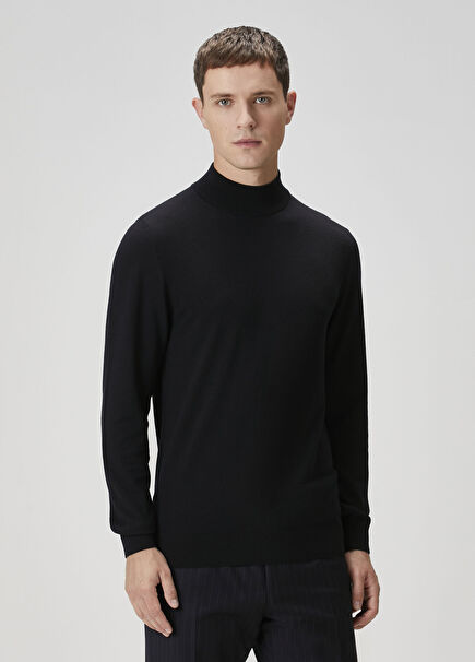 Lacivert Yarım Balıkçı Yaka Yün Kazak