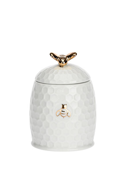 White Bee Detailed Porcelain Sugar Bowl