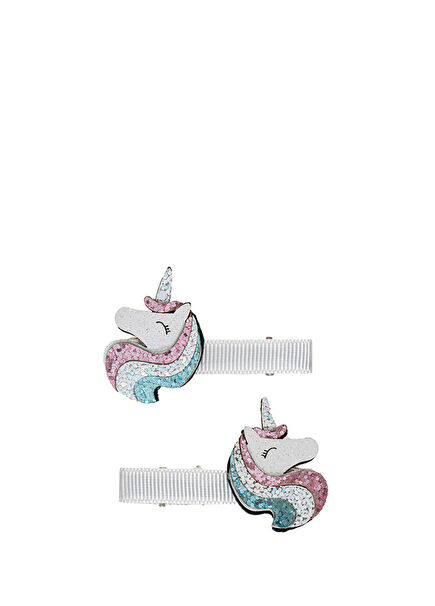 Unicorn Kurdele Kaplı Klips Kız Çocuk 2'li Toka