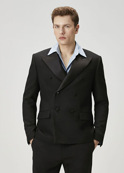 Black Wool Double-Breasted Jacket