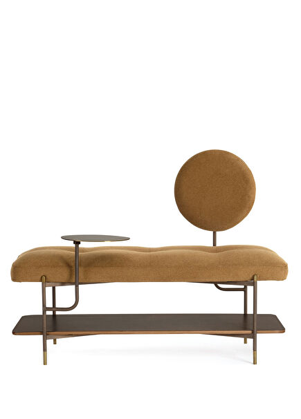 Arasta Kahverengi Gold Metal Ayaklı Hardal Rengi Bench