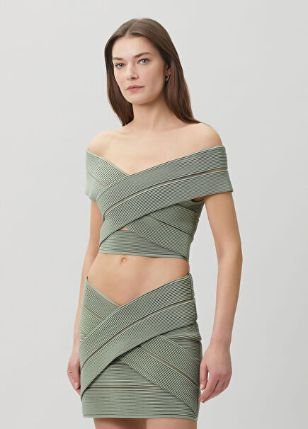 Green Ribbed Textured Bustier