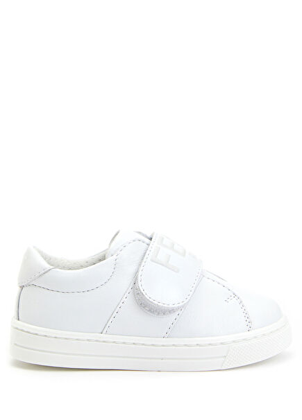 White Logo Unisex Child Leather Sneaker
