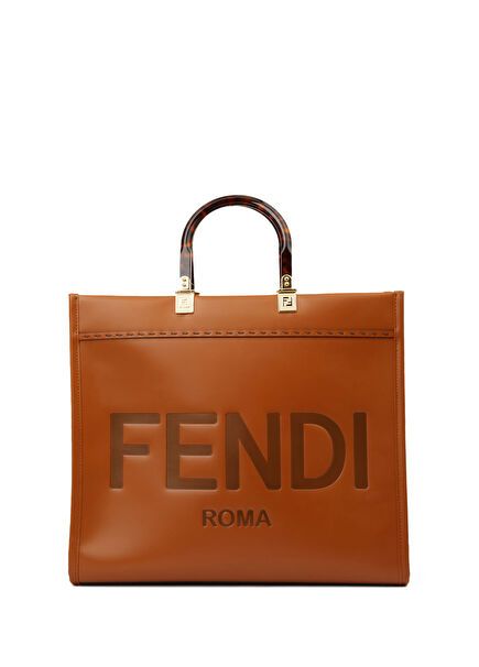 Sunshine Medium Kahverengi Logolu Kadın Deri Çanta