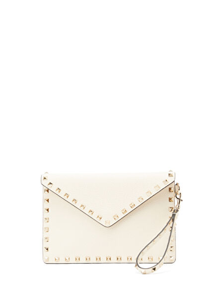 Rockstud Ekru Kadın Deri El Portföyü