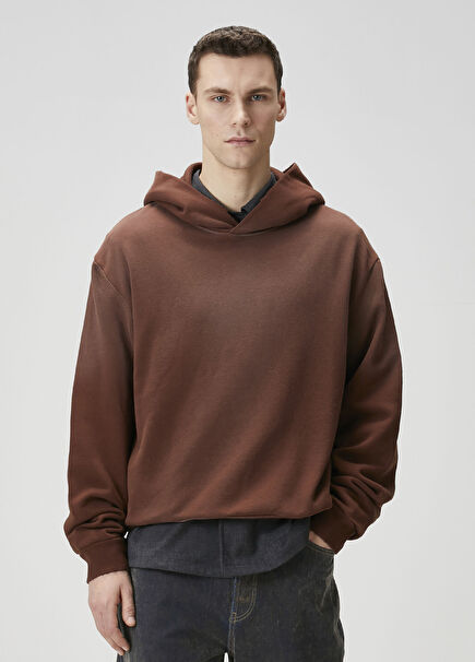 Kahverengi Kapüşonlu Organik Pamuk Sweatshirt