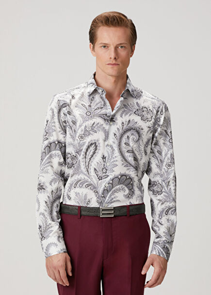 White Ethnic Patterned Shirt