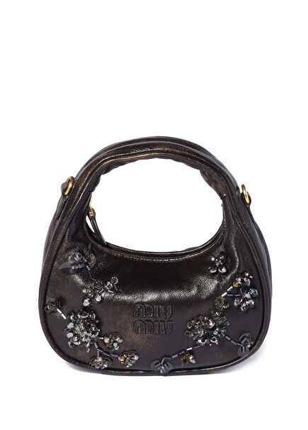 Wander İşlemeli Kahverengi Deri Kadın Mini El Çantası