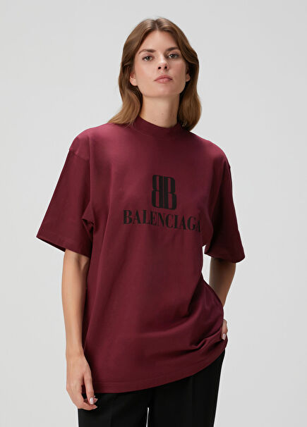 Bordo Logo Baskılı T-shirt