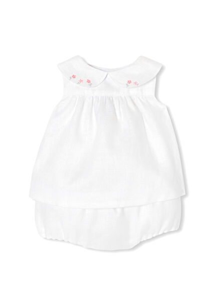 White Linen Peter Pan Neck Tank Top and Shorts Baby Girl Set of 2