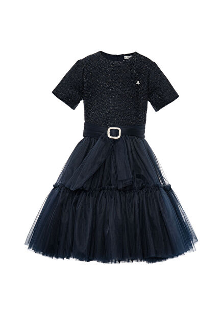 Lacivert Tütü Etekli Kız Çocuk Elbise