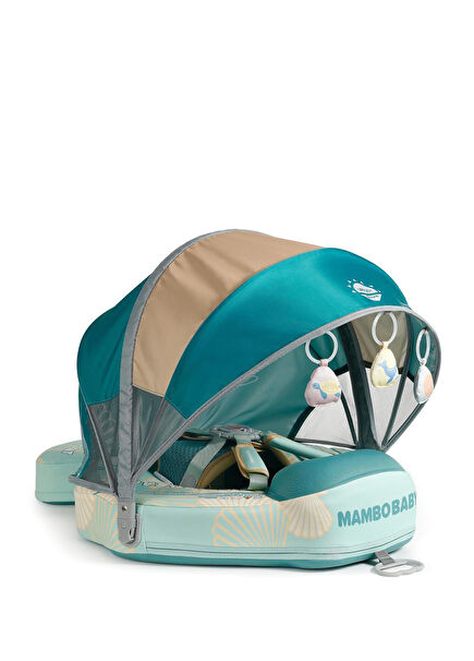 Green Seashell Safe Canopy and Foot Support Baby Kids Swimming Ring