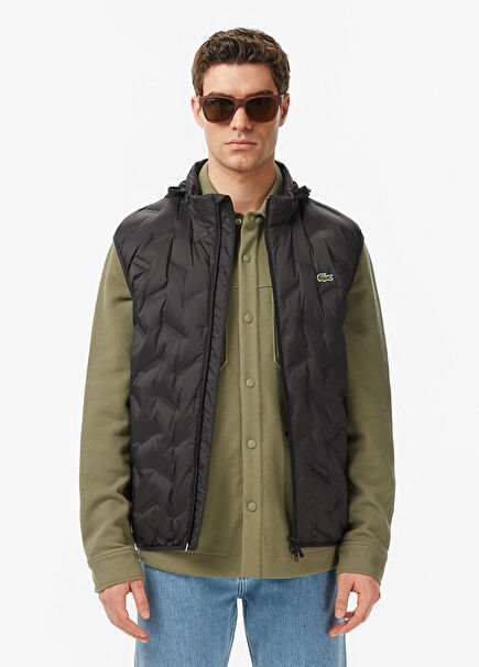 Black Quilted Stand-Up Collar Regular Fit Men's Vest