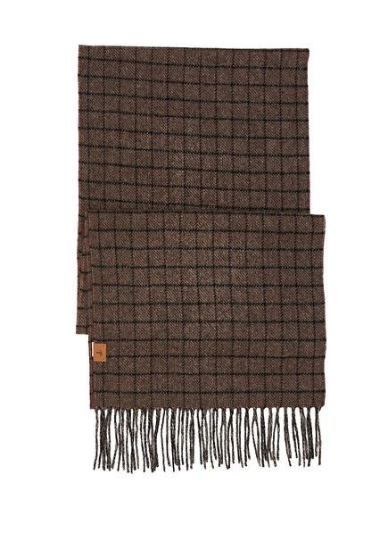 Light Brown Square Patterned Men's Wool Scarf