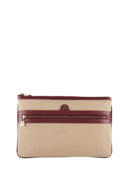 Amalfi Bordo Bej Kadın Kanvas El Portföyü