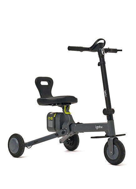 3 Tekerlekli Gri Oturulabilir ve Katlanabilir Elektrikli Scooter
