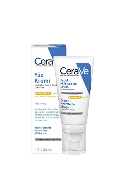 Normal ve Kuruya Dönük Ciltler İçin SPF50 Nemlendirici Yüz Kremi 52 ml