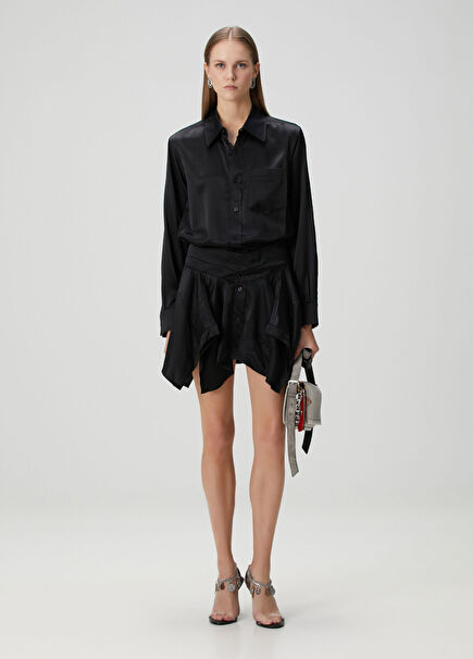 Siyah Mini Saten İpek Elbise