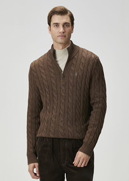Brown Collar Zippered Sweater