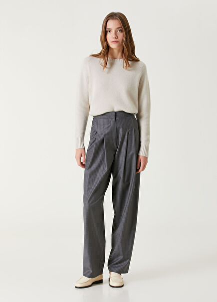 Grey Striped Wool Trousers
