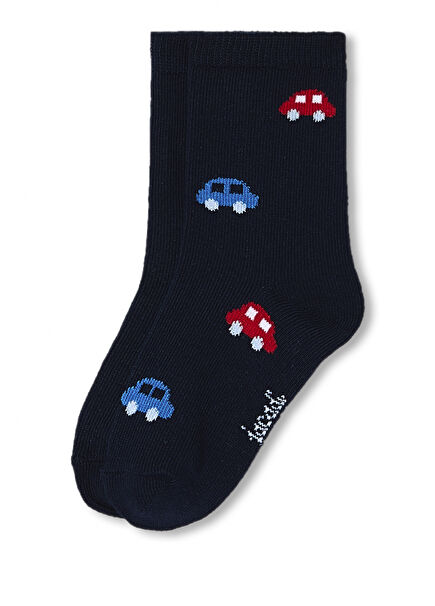 Desenli Lacivert Erkek Bebek 2'li Çorap