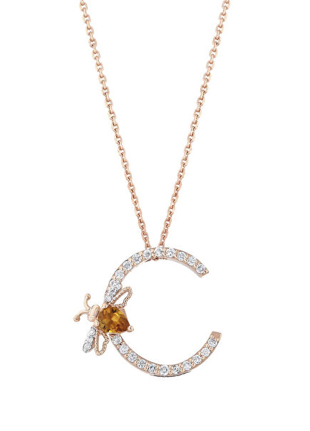 Letters Women's Letter C Citrine Diamond Gold Neck