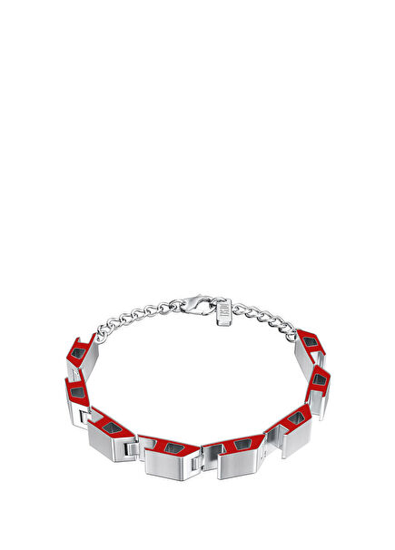 DJDX1690-040 Red Metallic Grey Steel Unisex Bracelet