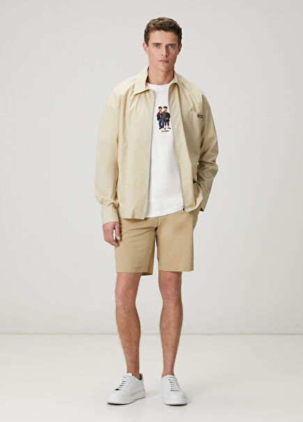 Beige Thin Technical Fabric Shorts