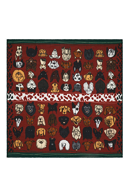 Wuff Wuff Bordeaux Human and Dog Patterned Silk Scarf