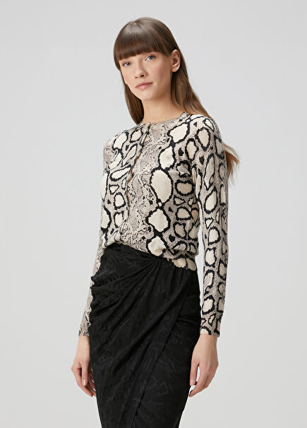 Anouk Slim Fit Ecru Patterned Wool Cardigan