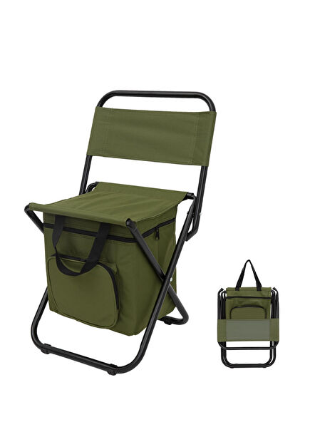 IceGuard Green Folding Stool with Back Support with Cooler Bag