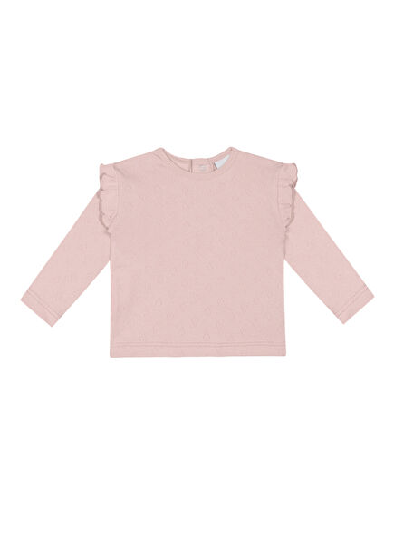 Pink Heart Jacquard Ruffled Long Sleeve Baby Girl T-Shirt