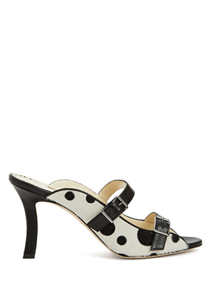 Siyah Beyaz Kadın Deri Terlik